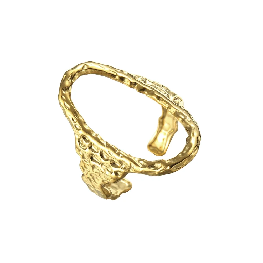 Sculptural Stainless Steel Hammered Open Oval Ring
