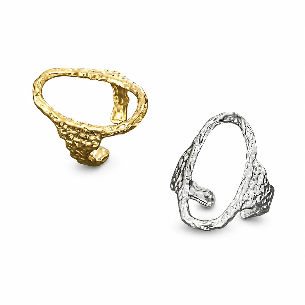 Sculptural Stainless Steel Hammered Open Oval Ring