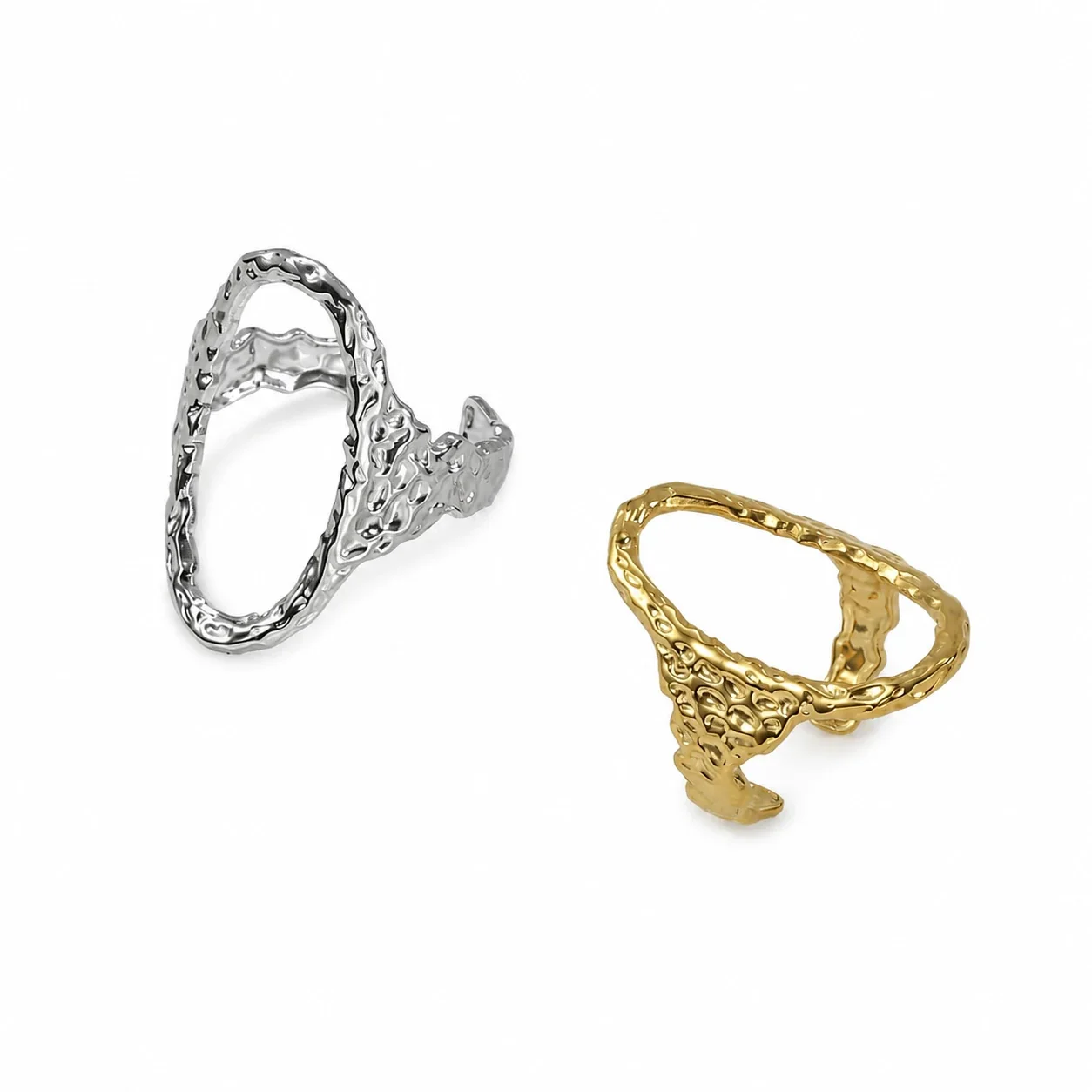 Sculptural Stainless Steel Hammered Open Oval Ring