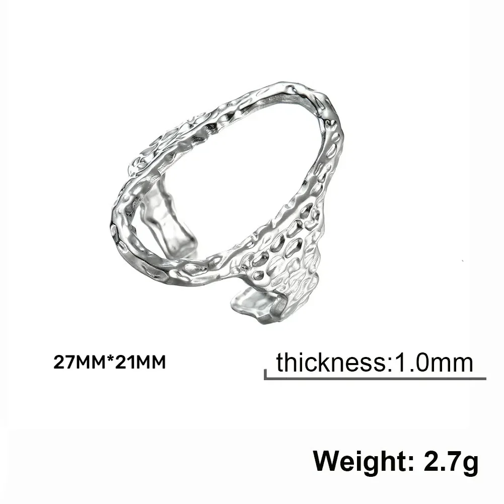 Sculptural Stainless Steel Hammered Open Oval Ring