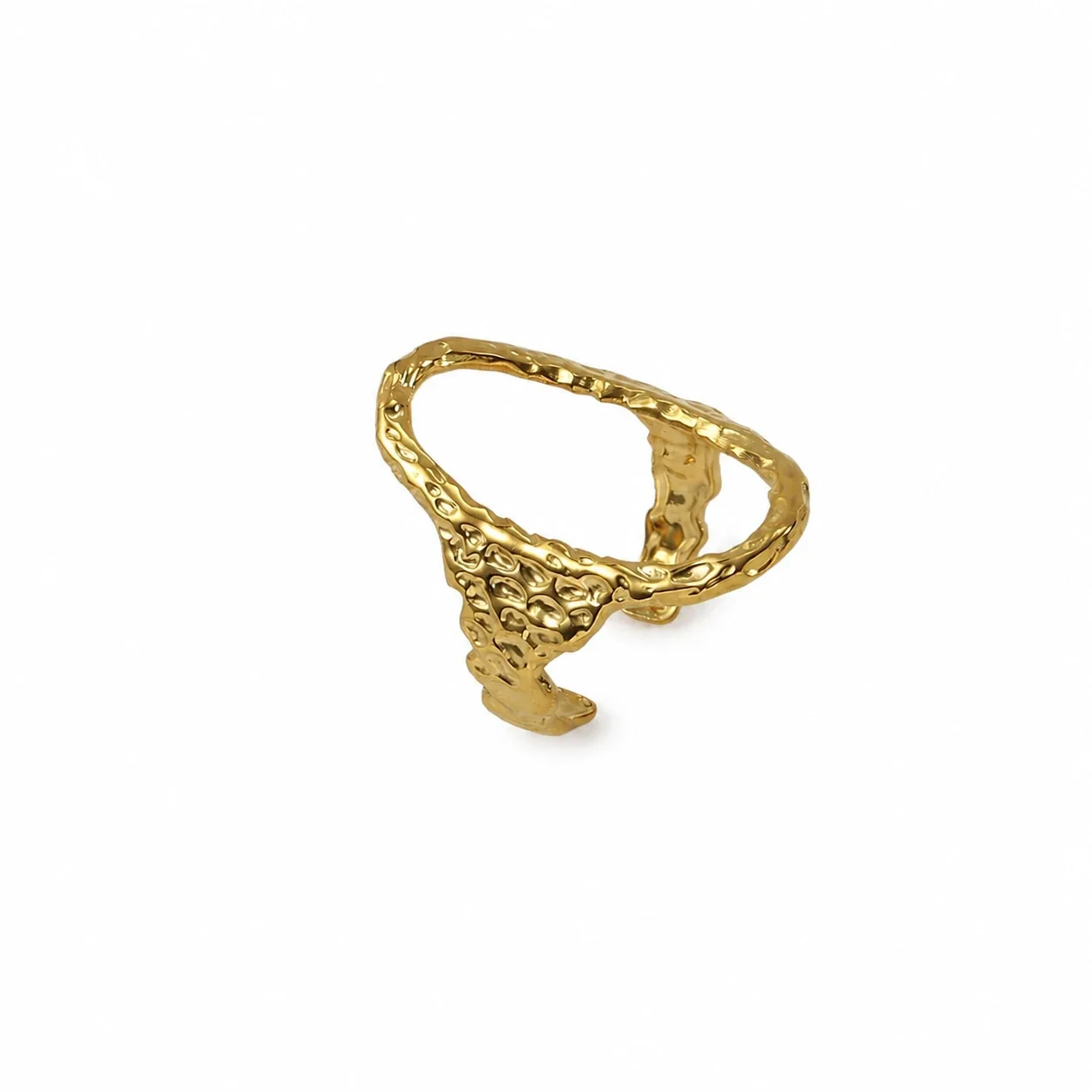 Sculptural Stainless Steel Hammered Open Oval Ring