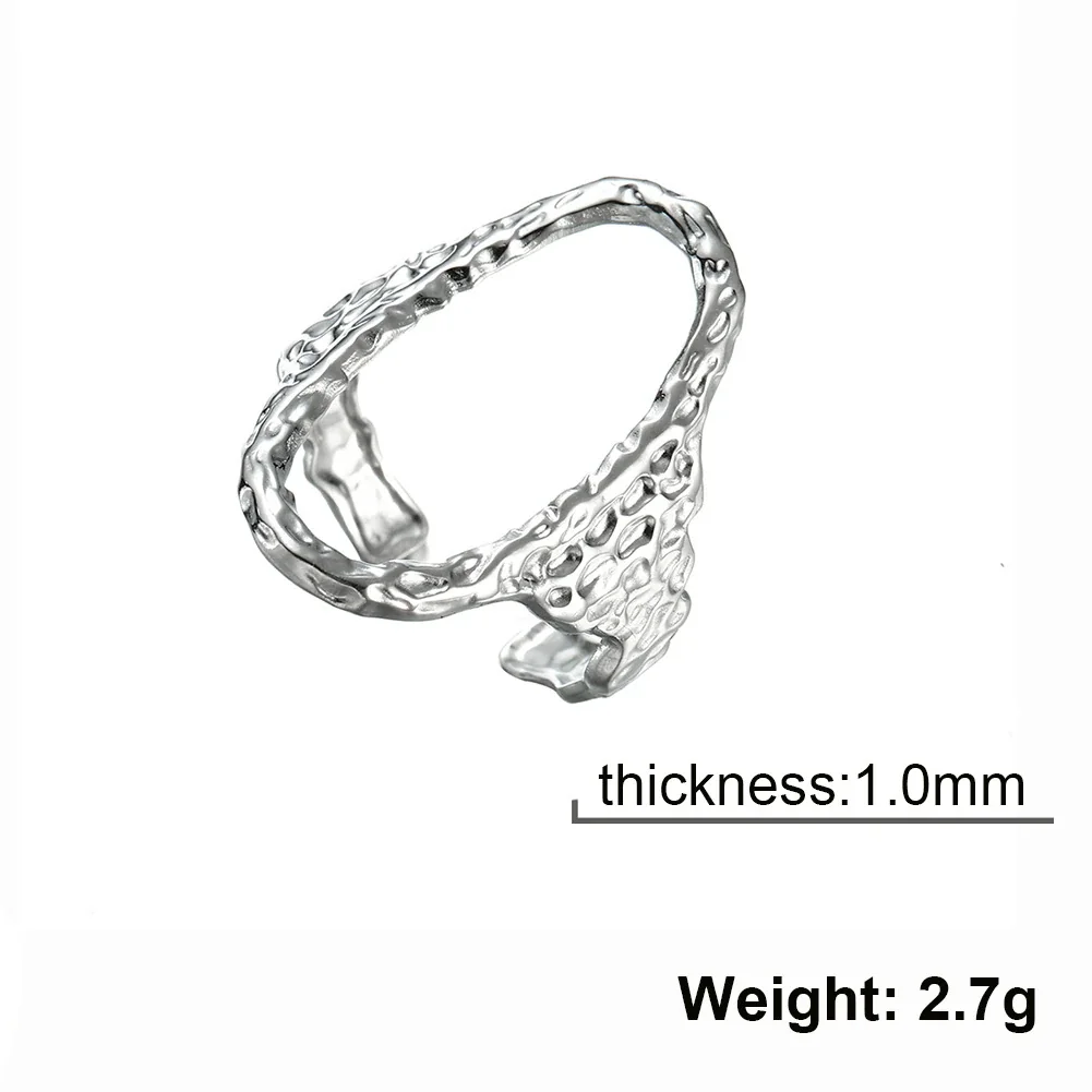 Sculptural Stainless Steel Hammered Open Oval Ring - Silver
