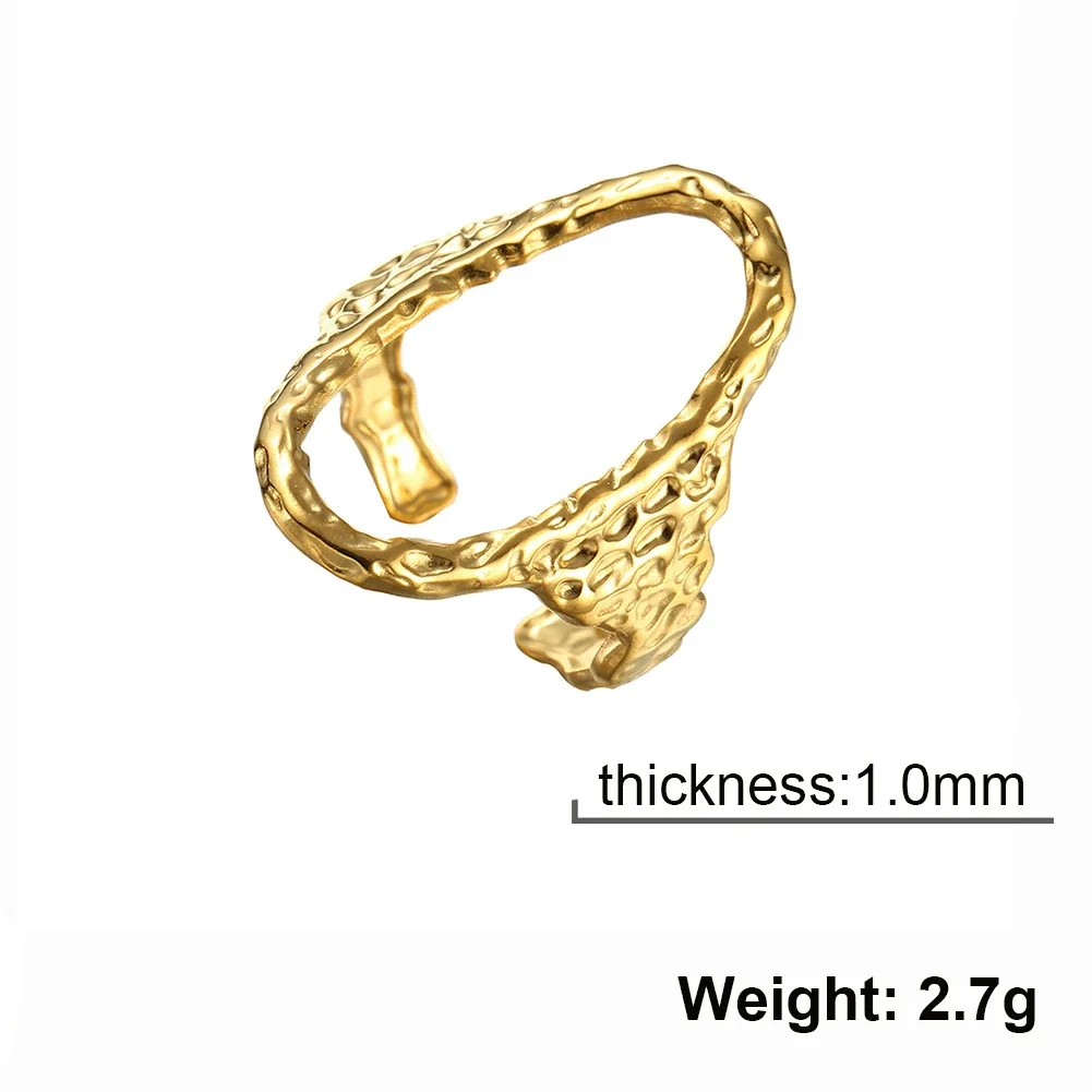 Sculptural Stainless Steel Hammered Open Oval Ring - Gold