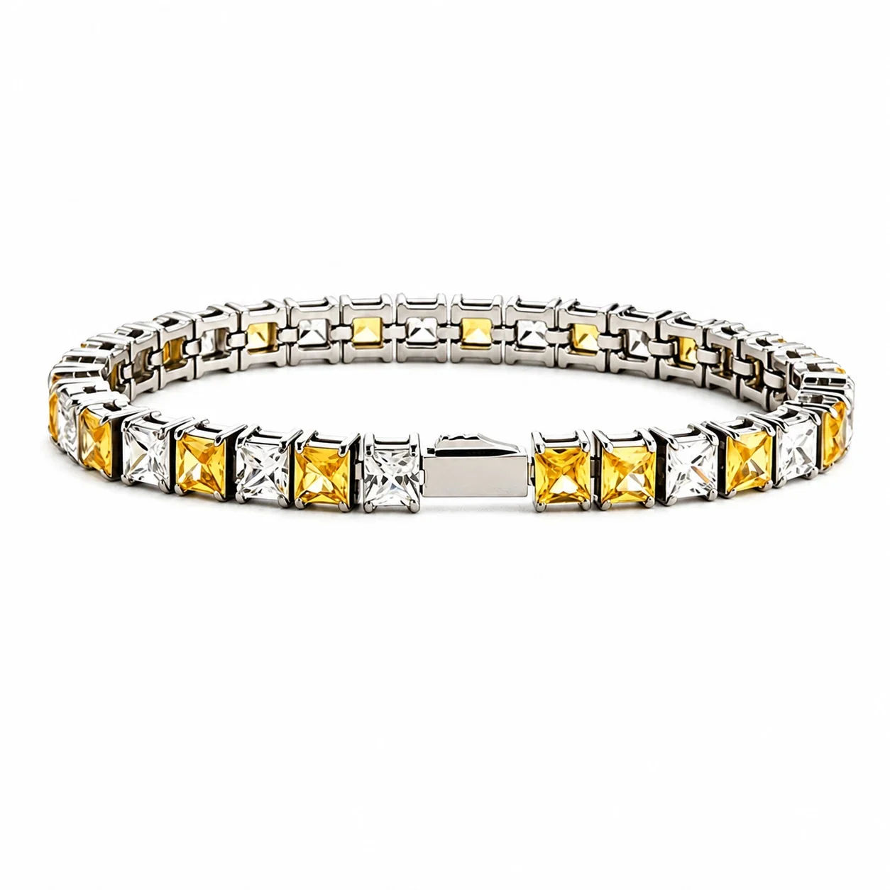 Polished Square CZ Prong-Link Tennis Bracelet