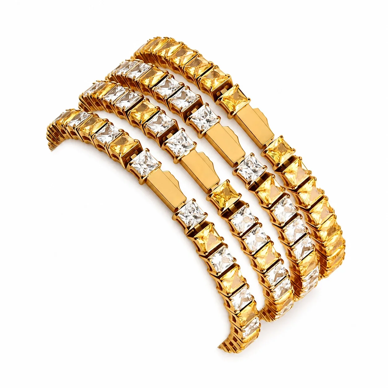 Polished 316 Stainless Steel Square CZ Tennis Bracelet