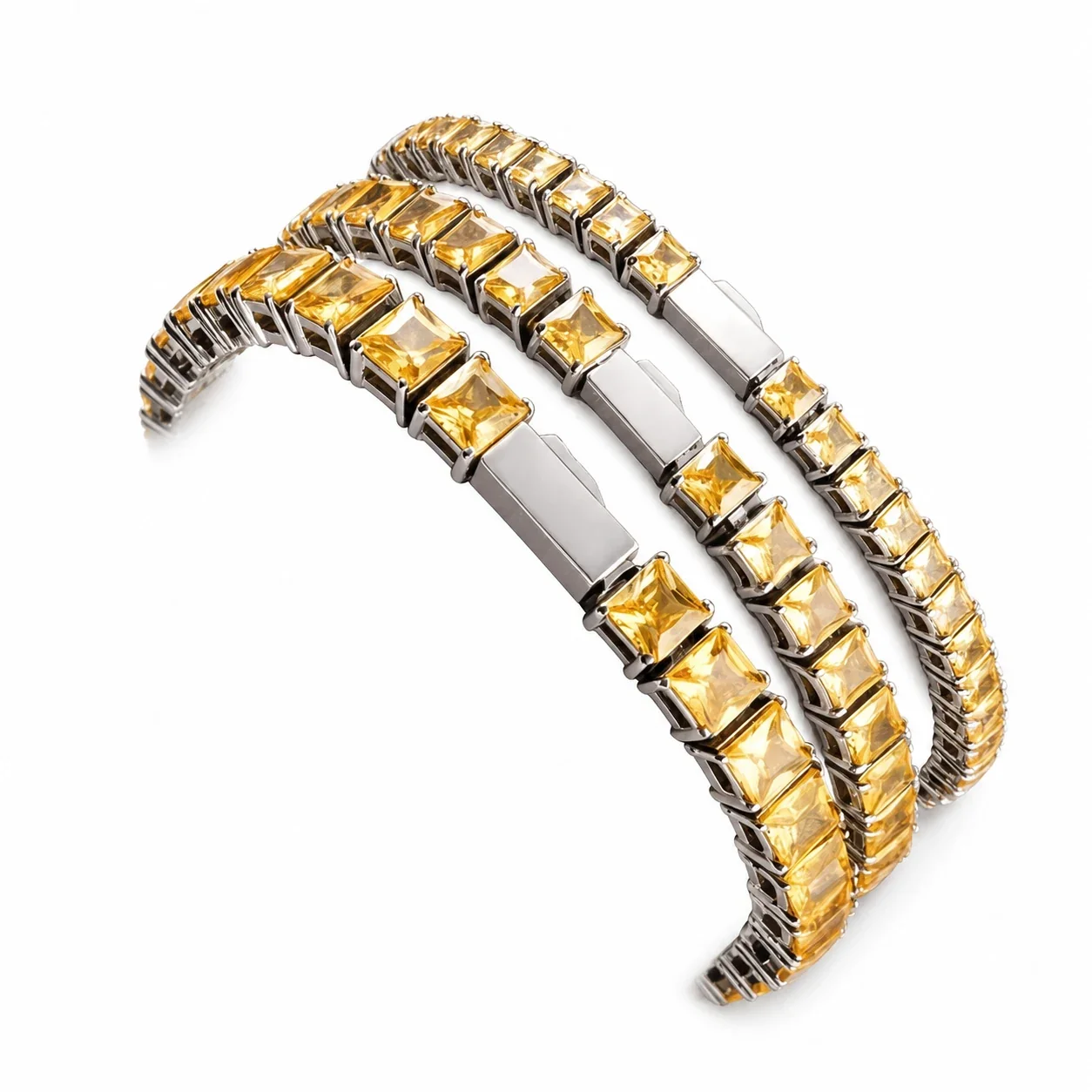 Polished 316 Stainless Steel Square CZ Tennis Bracelet