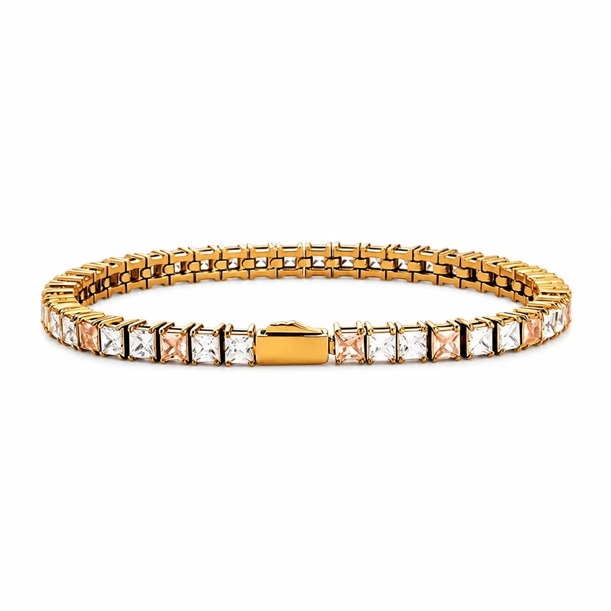 Polished 316 Stainless Steel Square CZ Tennis Bracelet