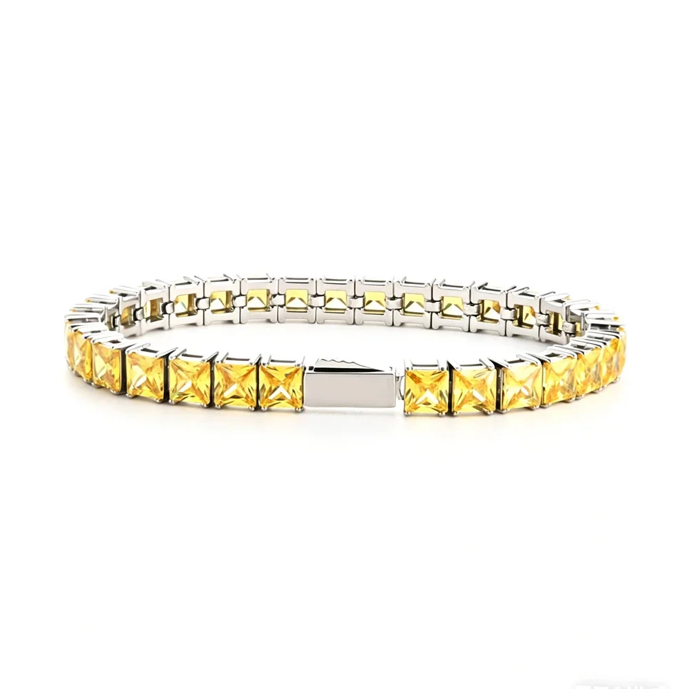 Polished 316 Stainless Steel Square CZ Tennis Bracelet