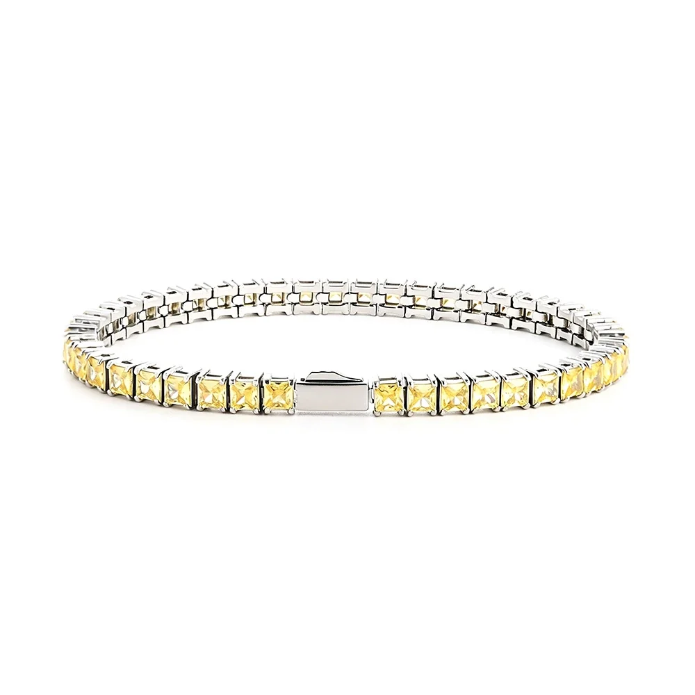 Polished 316 Stainless Steel Square CZ Tennis Bracelet - Silver mm Square Yellow