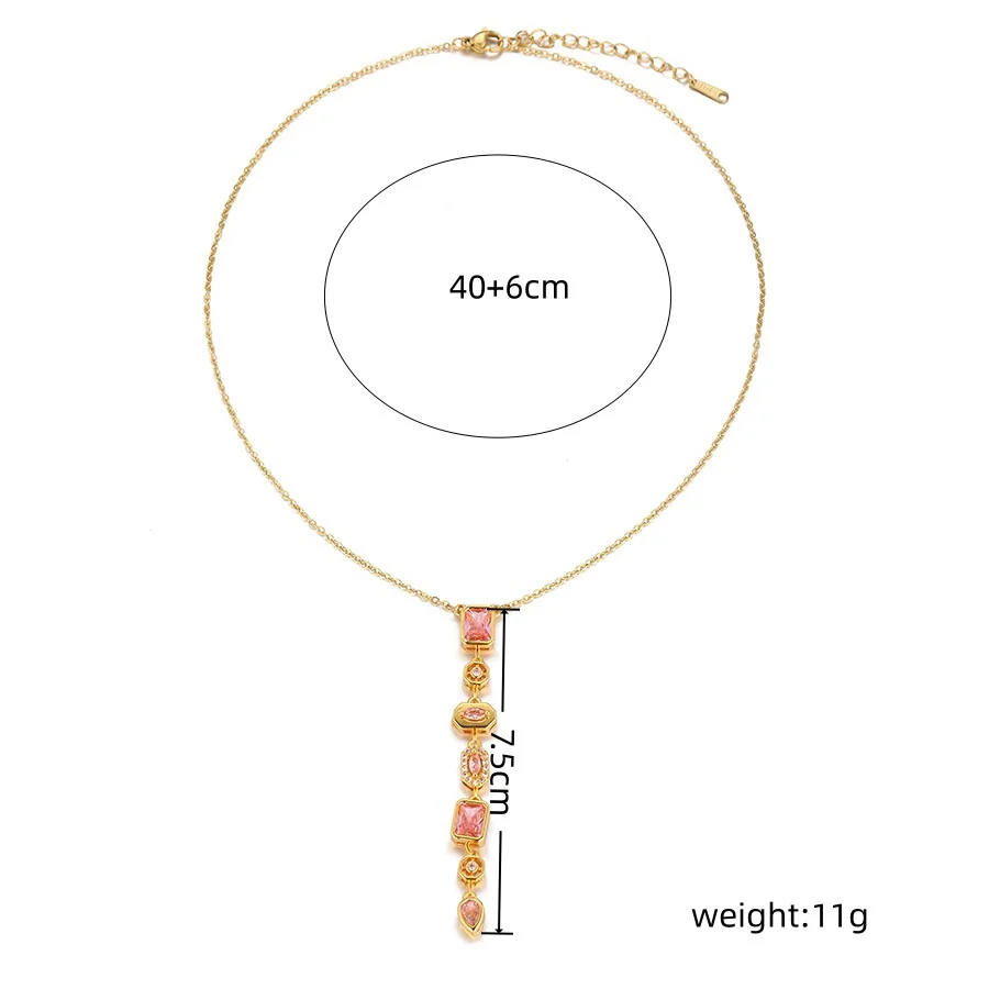 Pendant Necklace with Geometric CZ Drop, Gold-Plated Steel - Dimensions