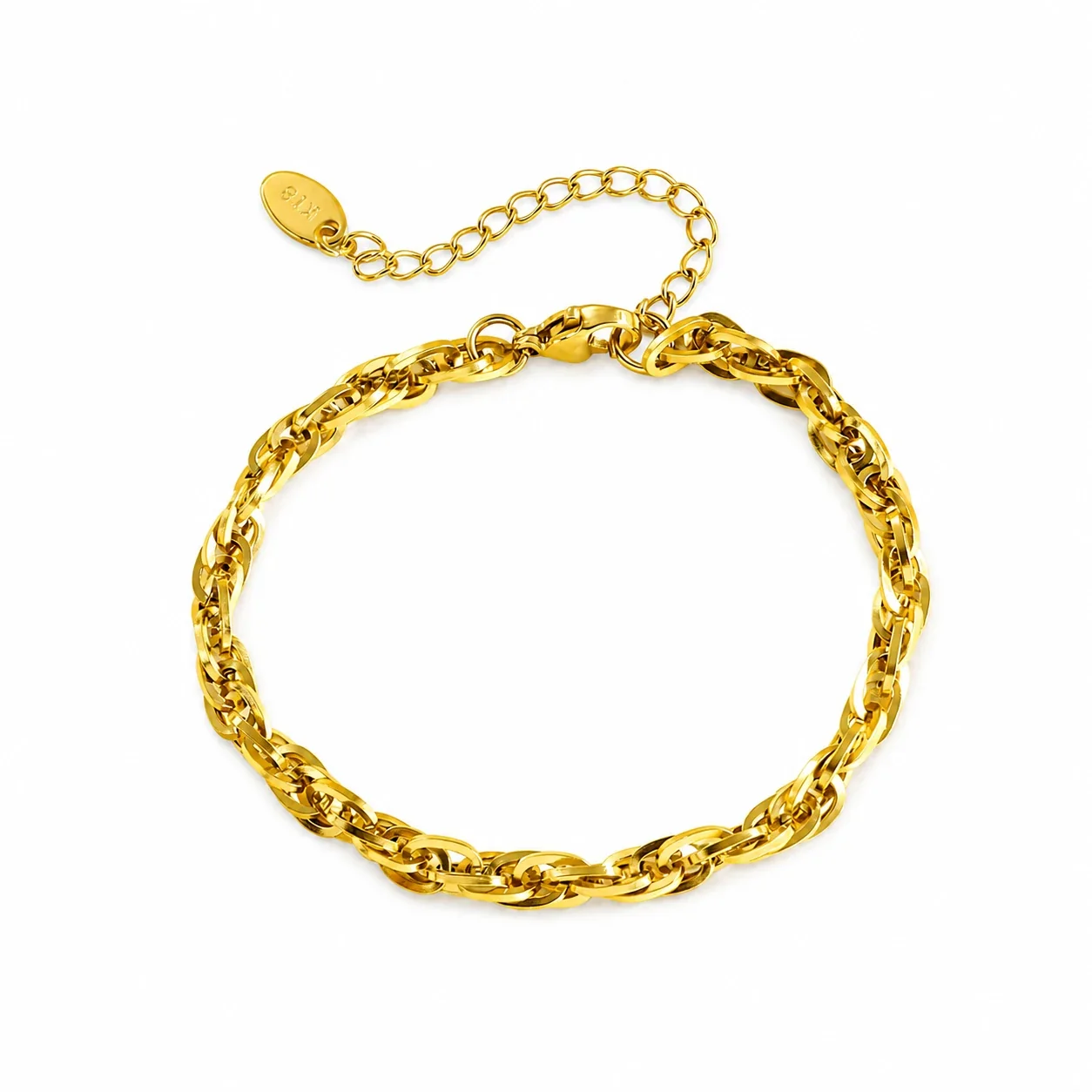 Polished Stainless Steel Woven Oval Link Chain Bracelet