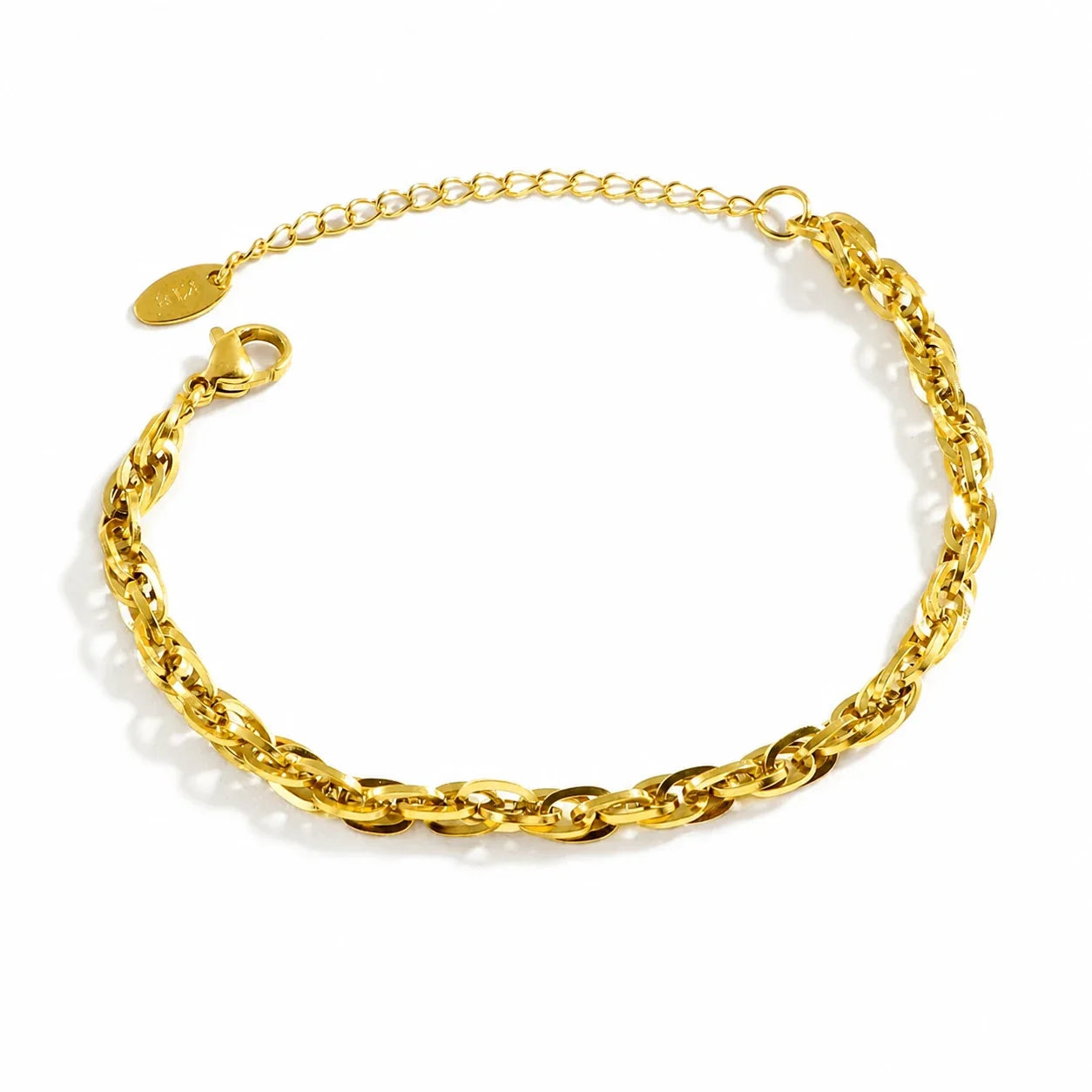 Polished Stainless Steel Woven Oval Link Chain Bracelet