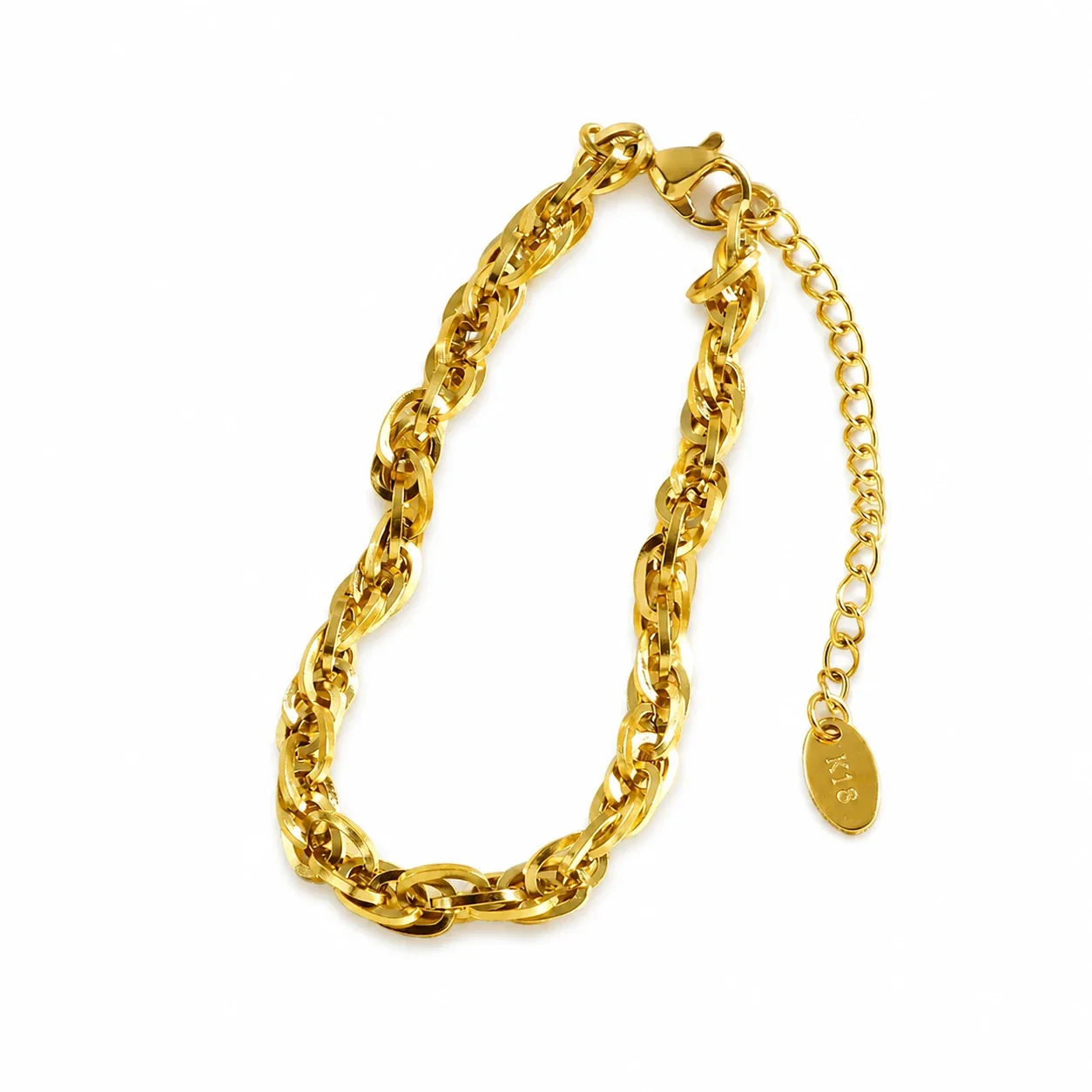 Polished Stainless Steel Woven Oval Link Chain Bracelet