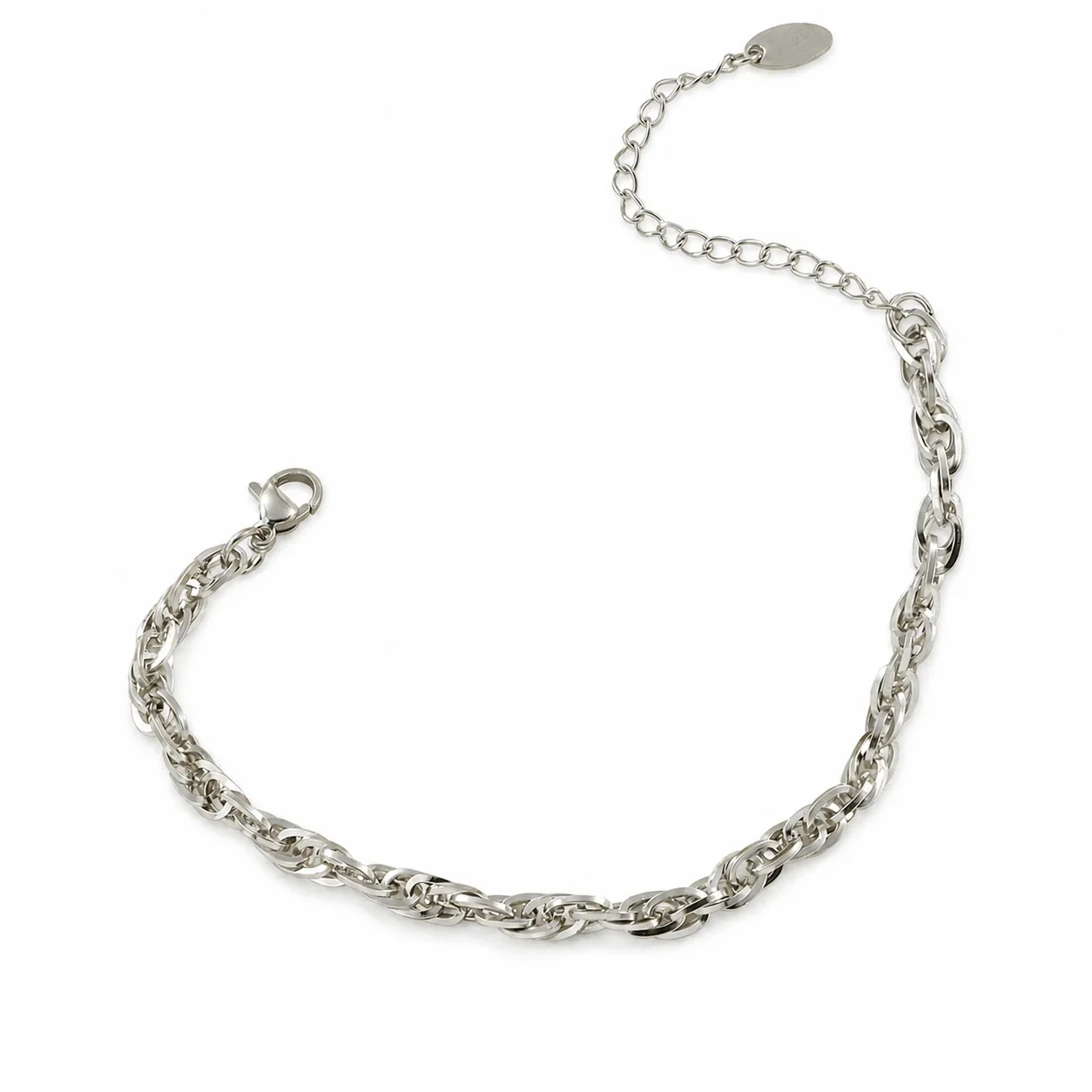 Polished Stainless Steel Woven Oval Link Chain Bracelet