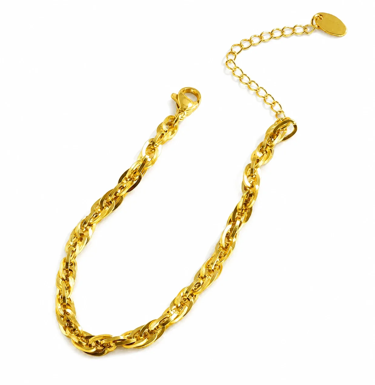 Polished Stainless Steel Woven Oval Link Chain Bracelet