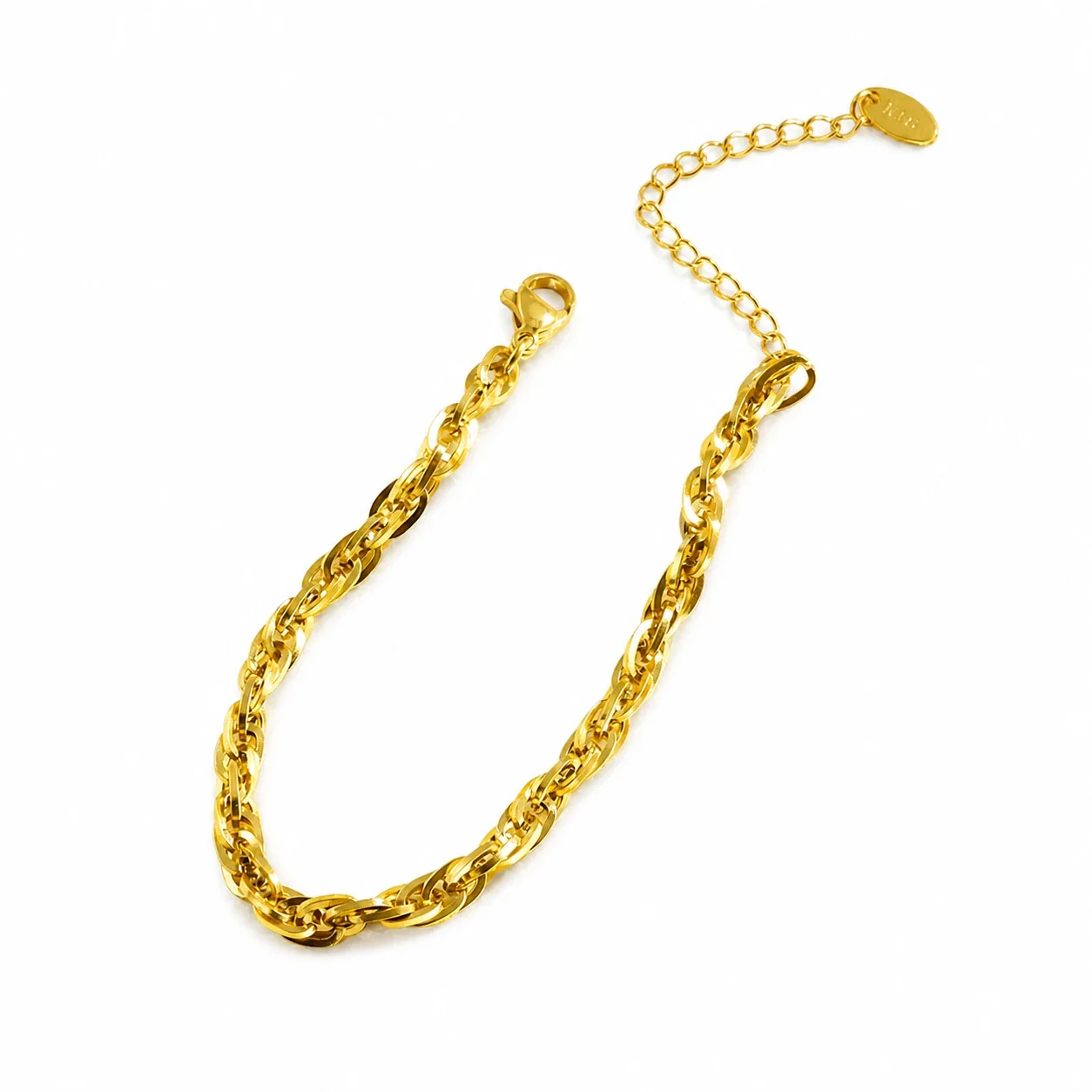 Polished Stainless Steel Woven Oval Link Chain Bracelet - Gold