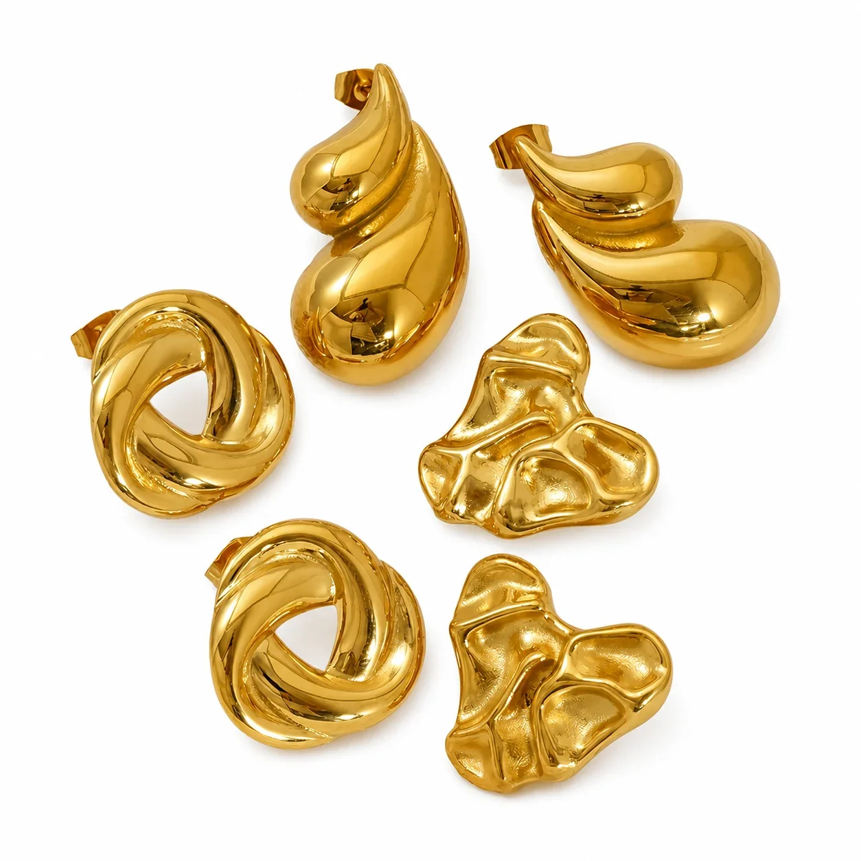 Sculptural 18K Gold-Plated Stainless Steel Heart Knot Stud Earrings