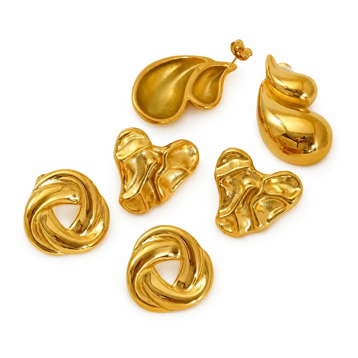 Sculptural 18K Gold-Plated Stainless Steel Heart Knot Stud Earrings