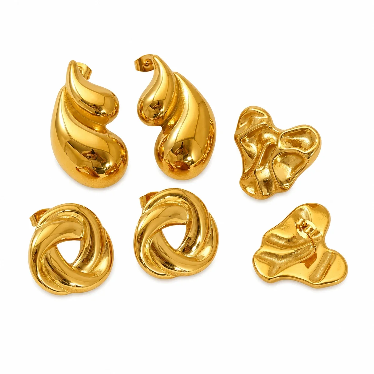 Sculptural 18K Gold-Plated Stainless Steel Heart Knot Stud Earrings