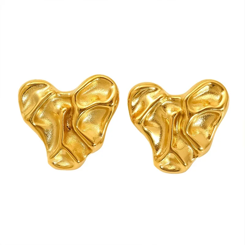 Sculptural 18K Gold-Plated Stainless Steel Heart Knot Stud Earrings