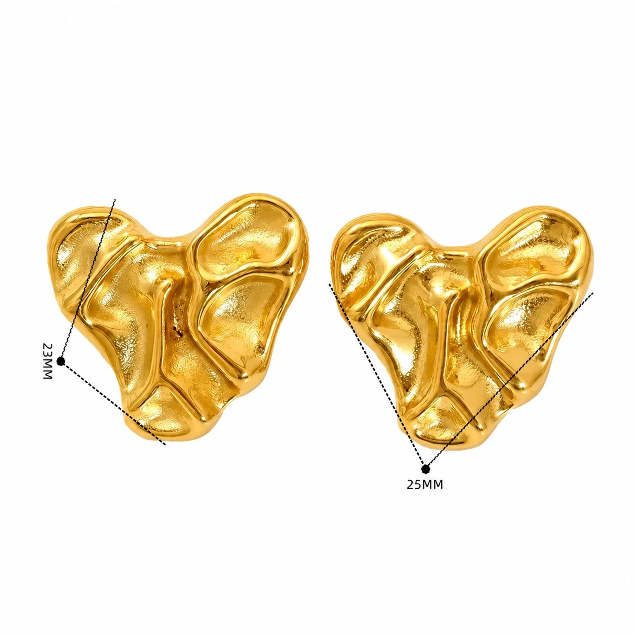 Sculptural 18K Gold-Plated Stainless Steel Heart Knot Stud Earrings - Gold Heart