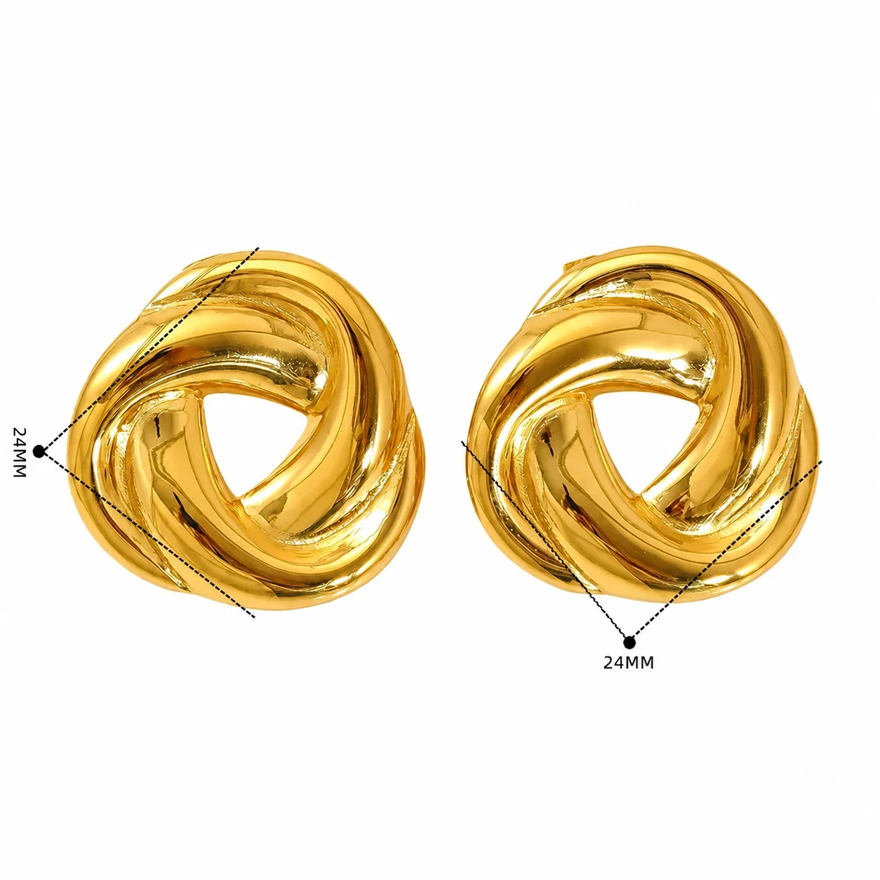 Sculptural 18K Gold-Plated Stainless Steel Heart Knot Stud Earrings - Gold Knot