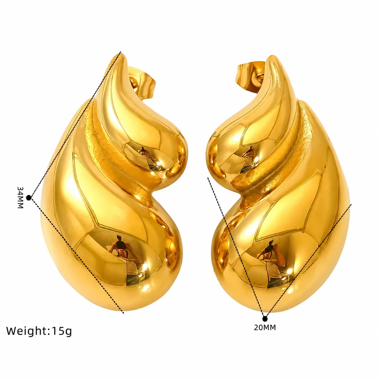 Sculptural 18K Gold-Plated Stainless Steel Heart Knot Stud Earrings - Gold Teardrop