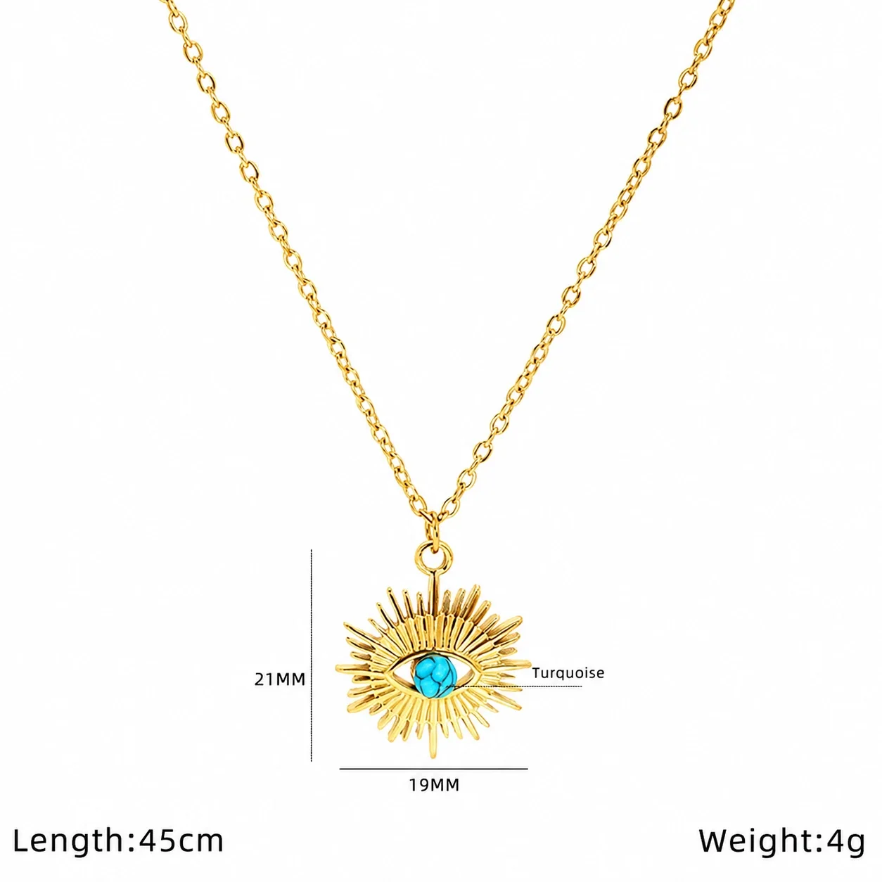 Ornate Gold-Plated Stainless Steel Evil Eye Pendant Necklace - Gold Sunflower Crystal