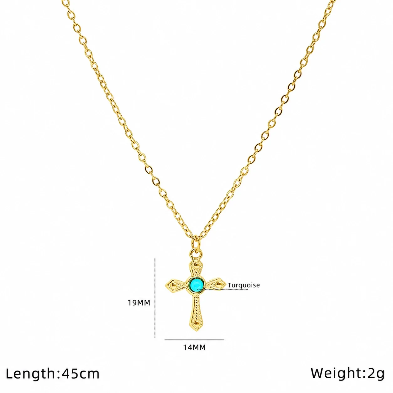 Ornate Gold-Plated Stainless Steel Evil Eye Pendant Necklace - Gold Cross Turquoise