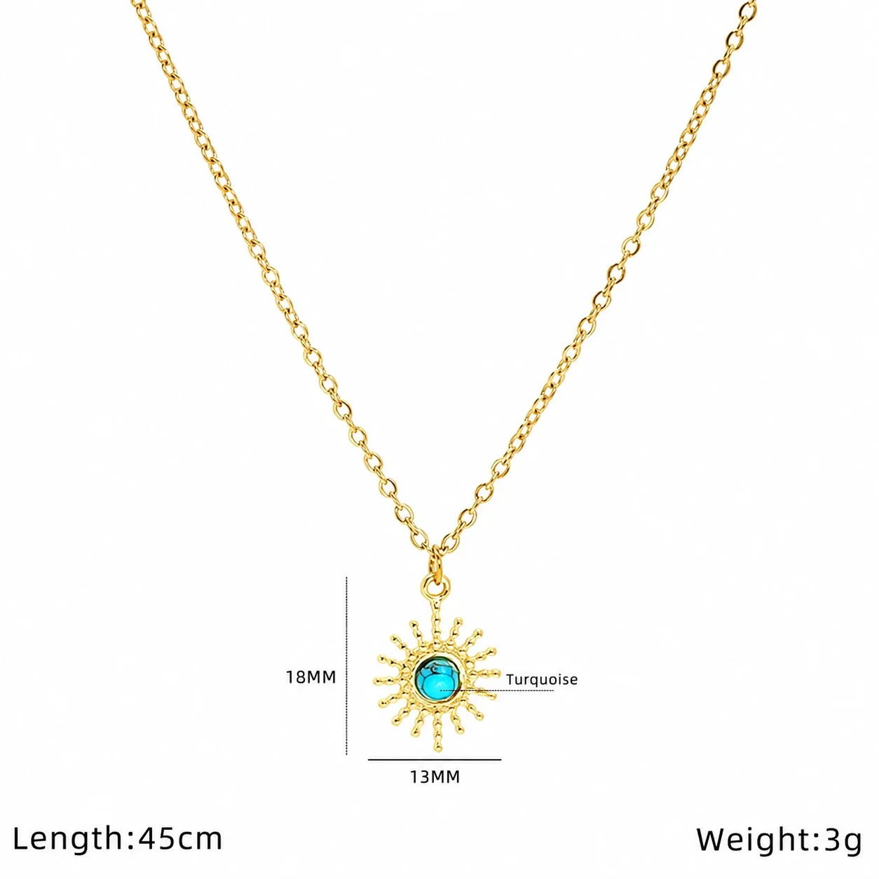 Ornate Gold-Plated Stainless Steel Evil Eye Pendant Necklace - Gold Heart Turquoise