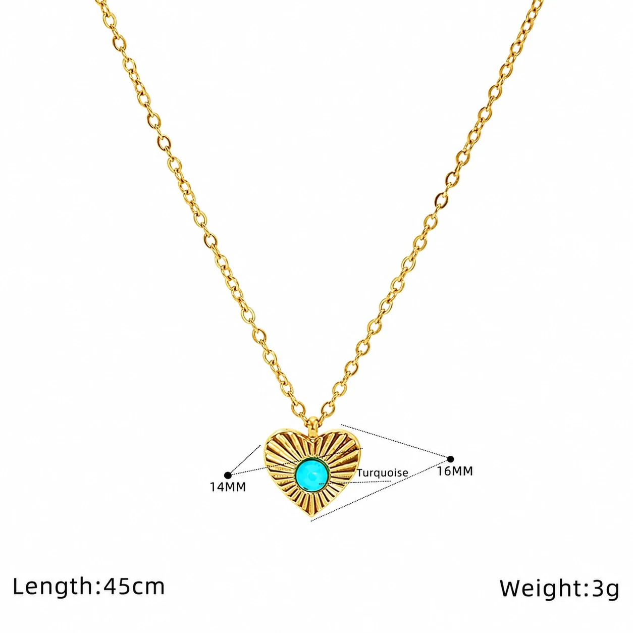 Ornate Gold-Plated Stainless Steel Evil Eye Pendant Necklace - Gold Fan Turquoise