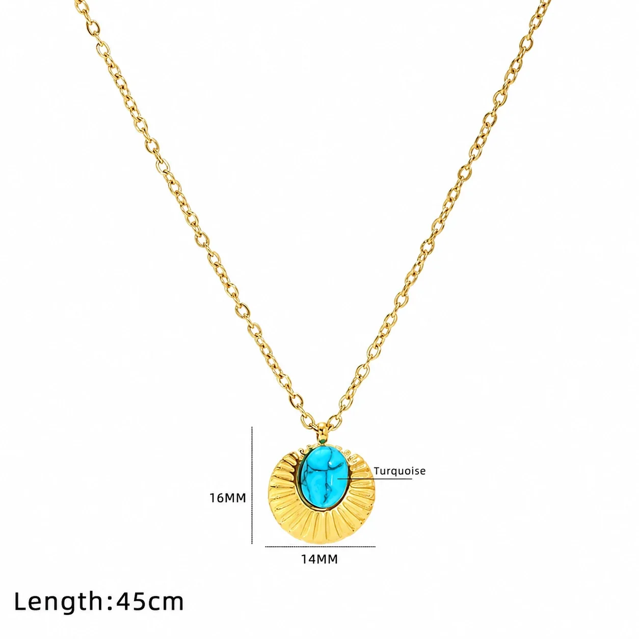 Ornate Gold-Plated Stainless Steel Evil Eye Pendant Necklace - Gold -Point Sun Turquoise