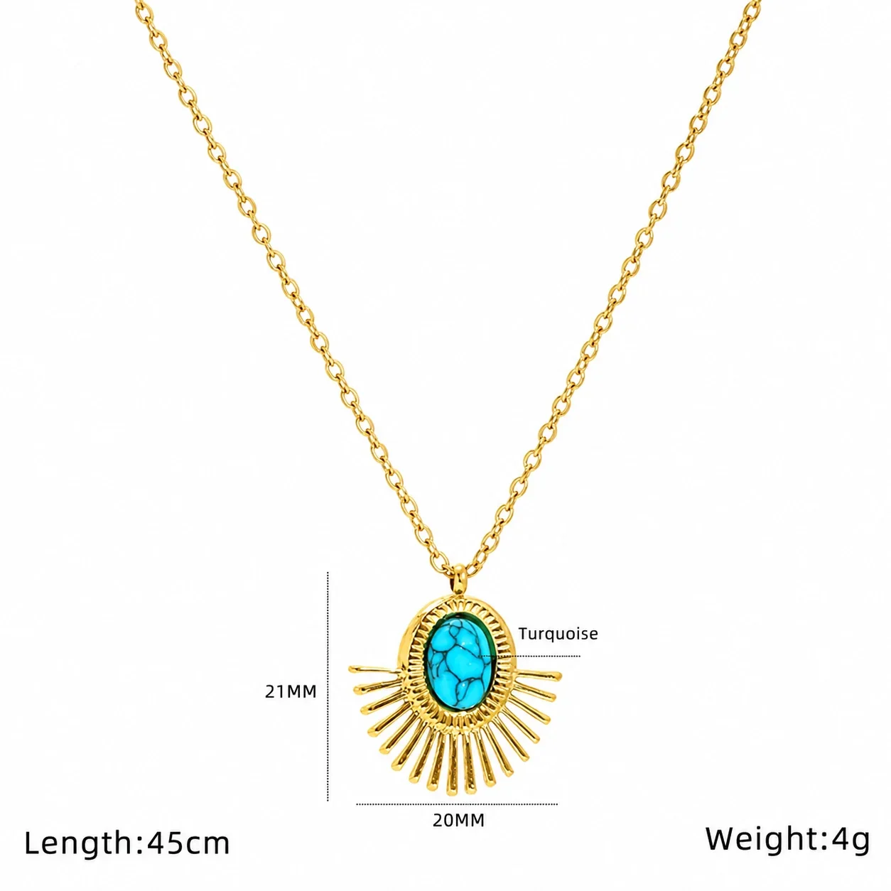 Ornate Gold-Plated Stainless Steel Evil Eye Pendant Necklace - Gold Disc Turquoise