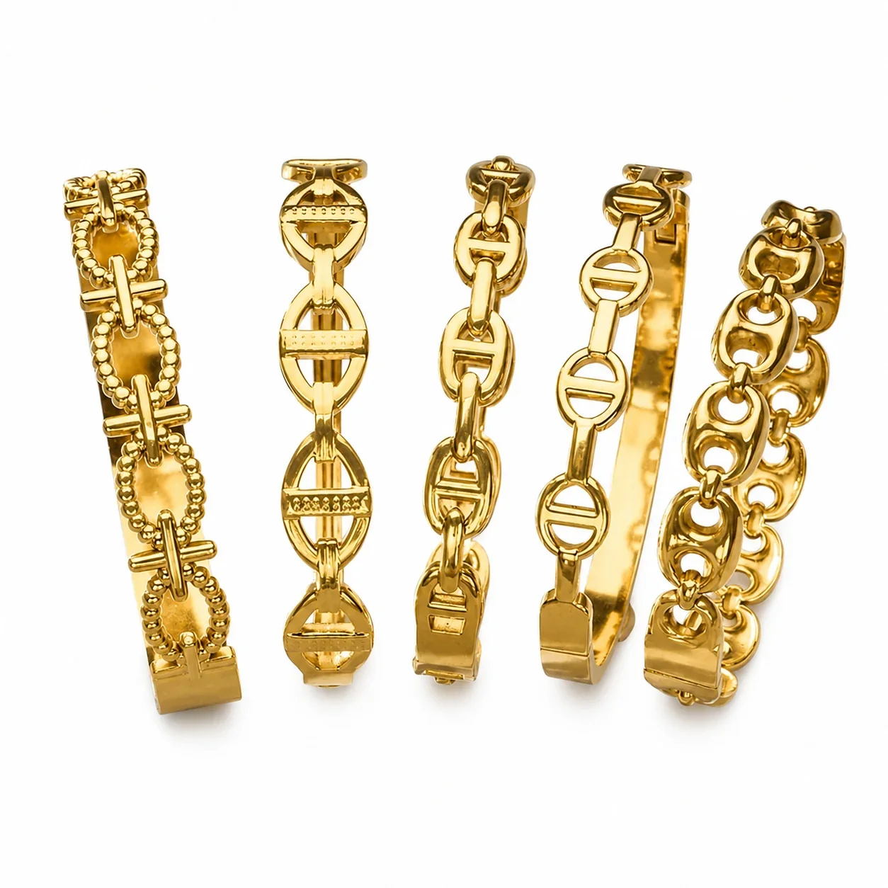 Sculptural 18K Gold-Plated Stainless Steel Oval Link Bangle
