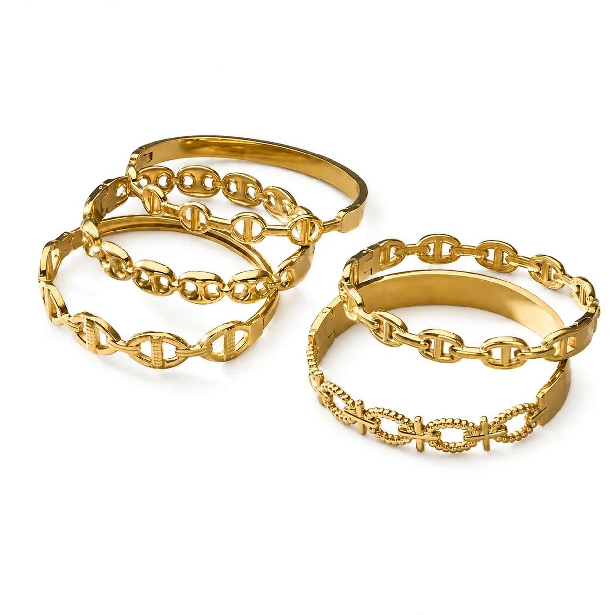 Sculptural 18K Gold-Plated Stainless Steel Oval Link Bangle
