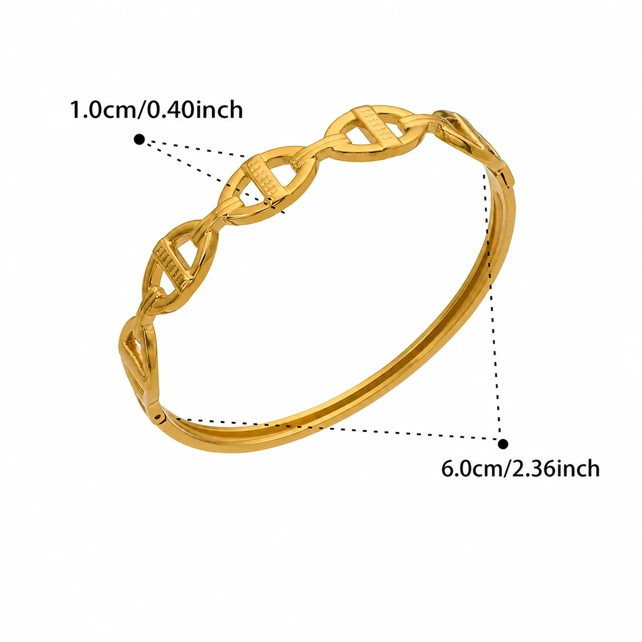 Sculptural 18K Gold-Plated Stainless Steel Oval Link Bangle - Gold Oval Link
