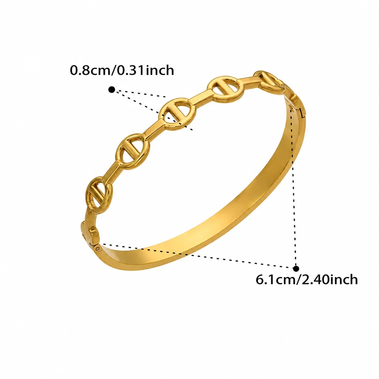 Sculptural 18K Gold-Plated Stainless Steel Oval Link Bangle - Gold Slim Oval Link