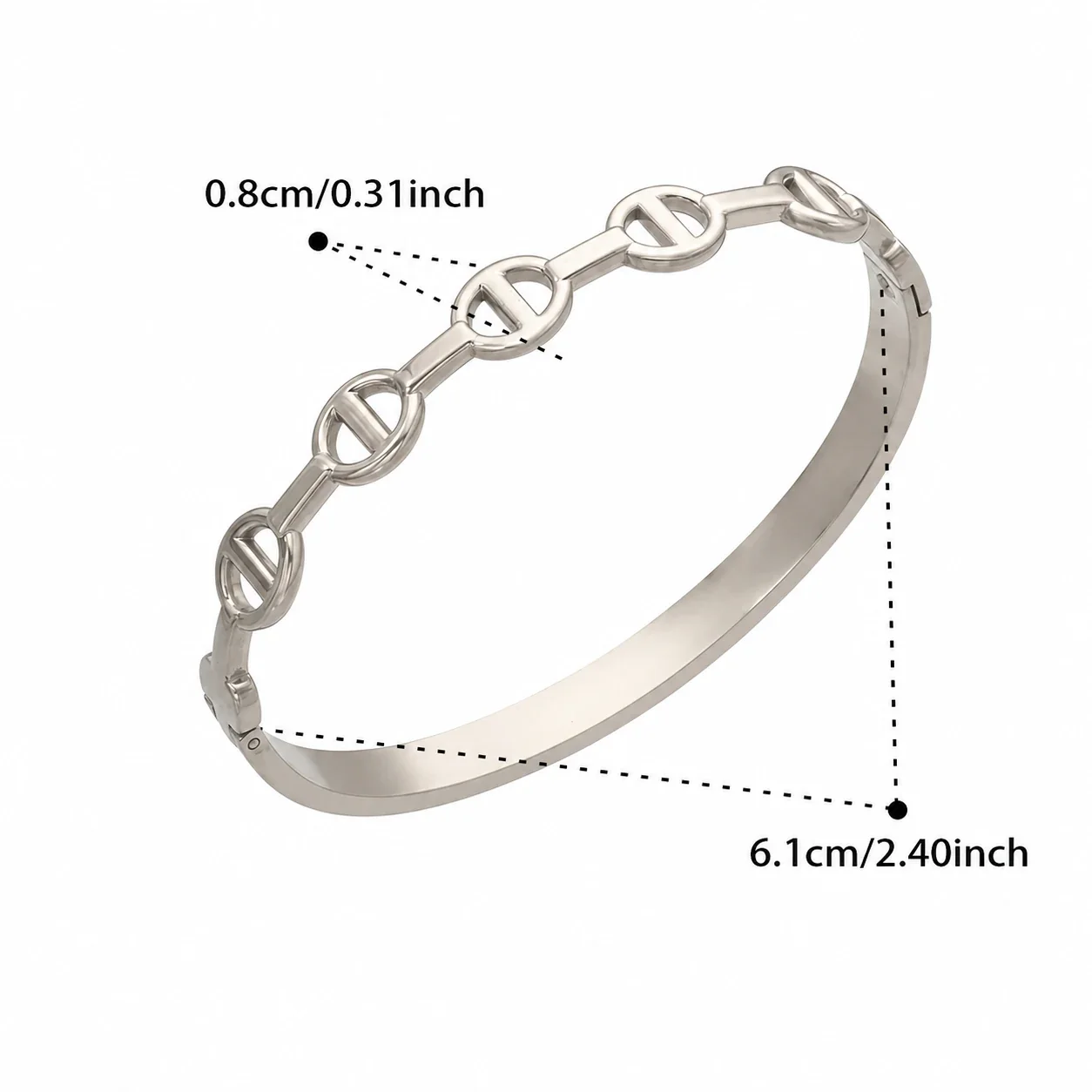 Sculptural 18K Gold-Plated Stainless Steel Oval Link Bangle - Silver Slim Oval Link