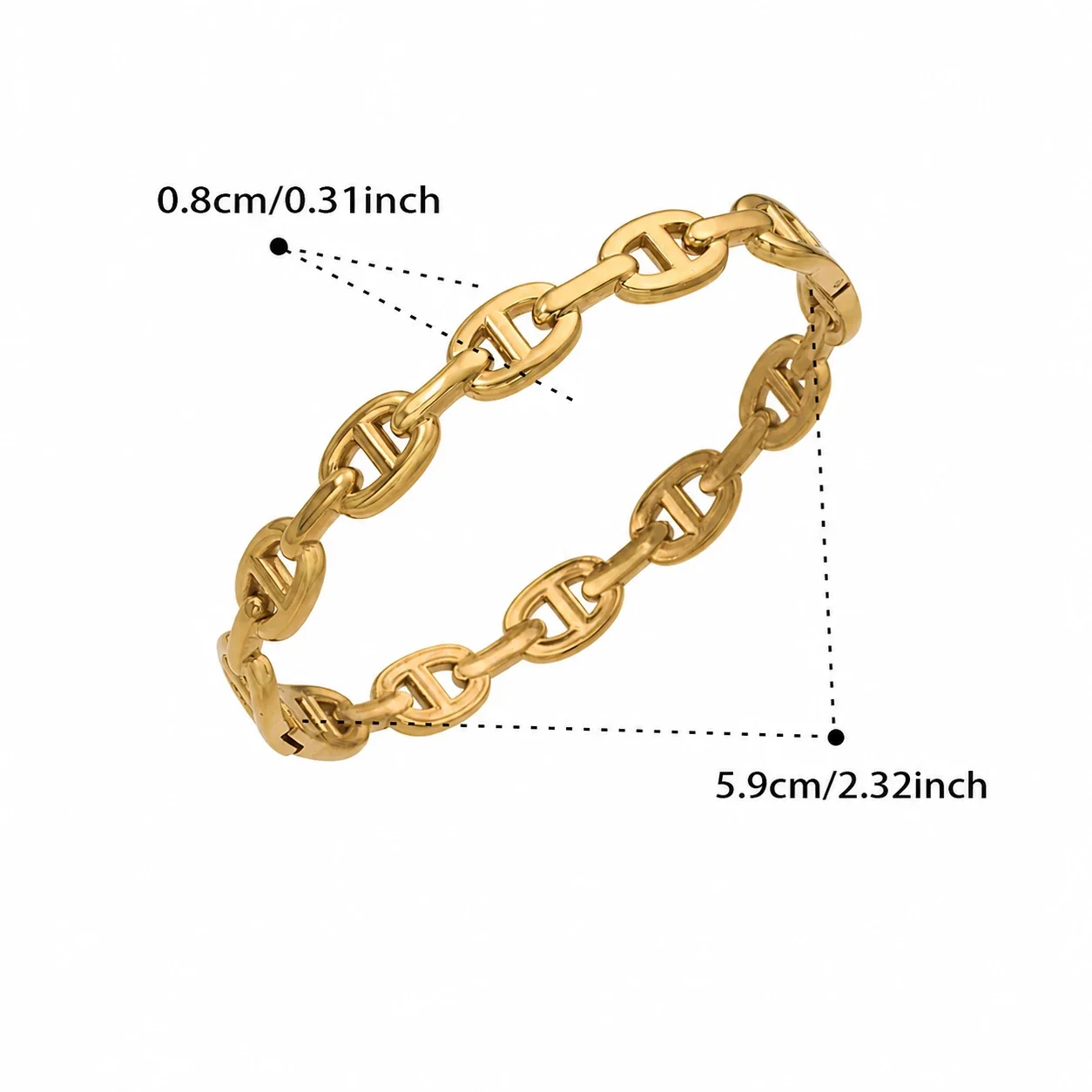 Sculptural 18K Gold-Plated Stainless Steel Oval Link Bangle - Gold Mariner Link