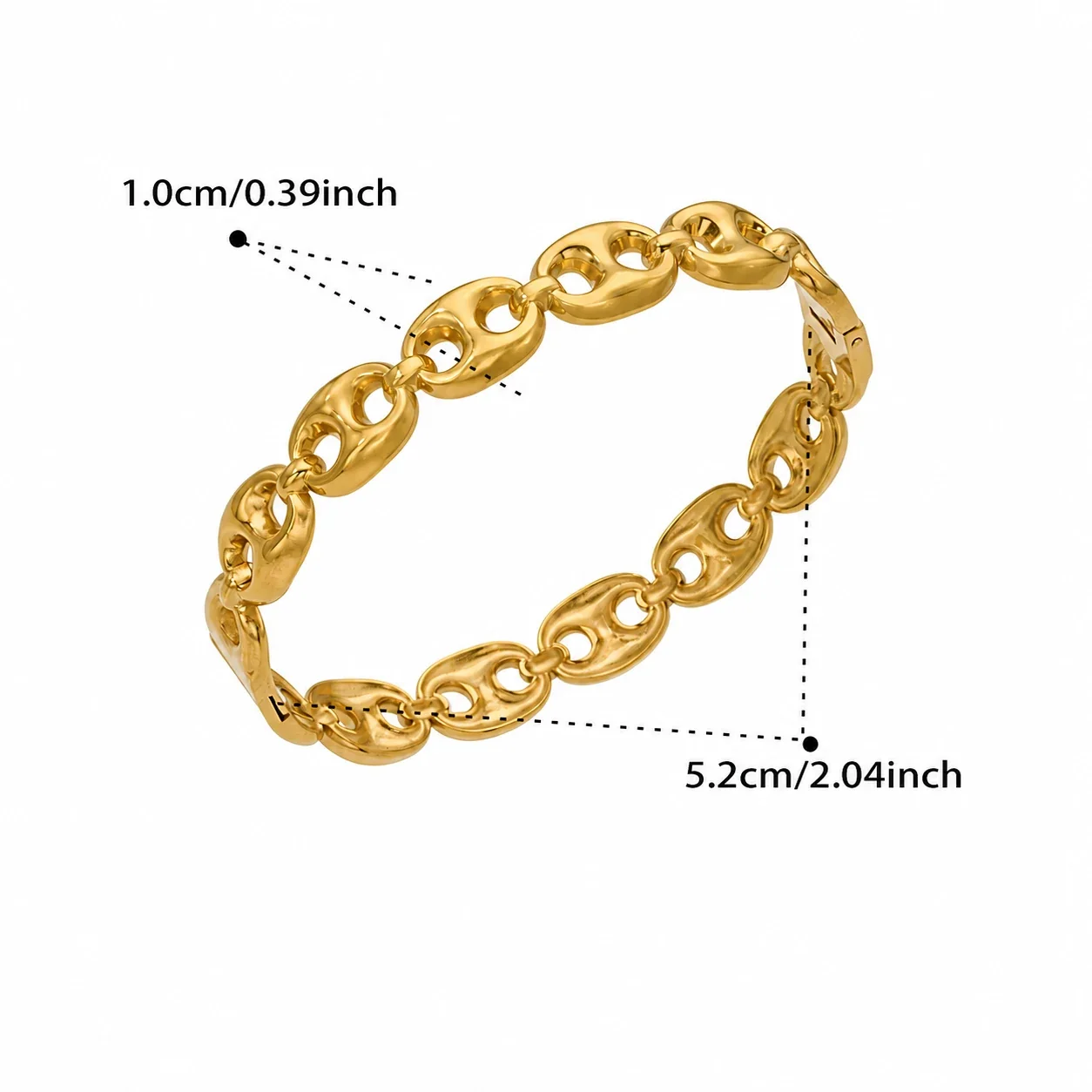 Sculptural 18K Gold-Plated Stainless Steel Oval Link Bangle - Gold Oval Link mm