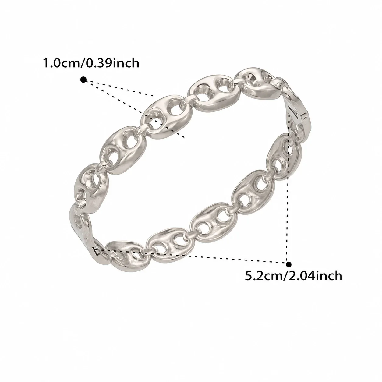 Sculptural 18K Gold-Plated Stainless Steel Oval Link Bangle - Silver Oval Link mm