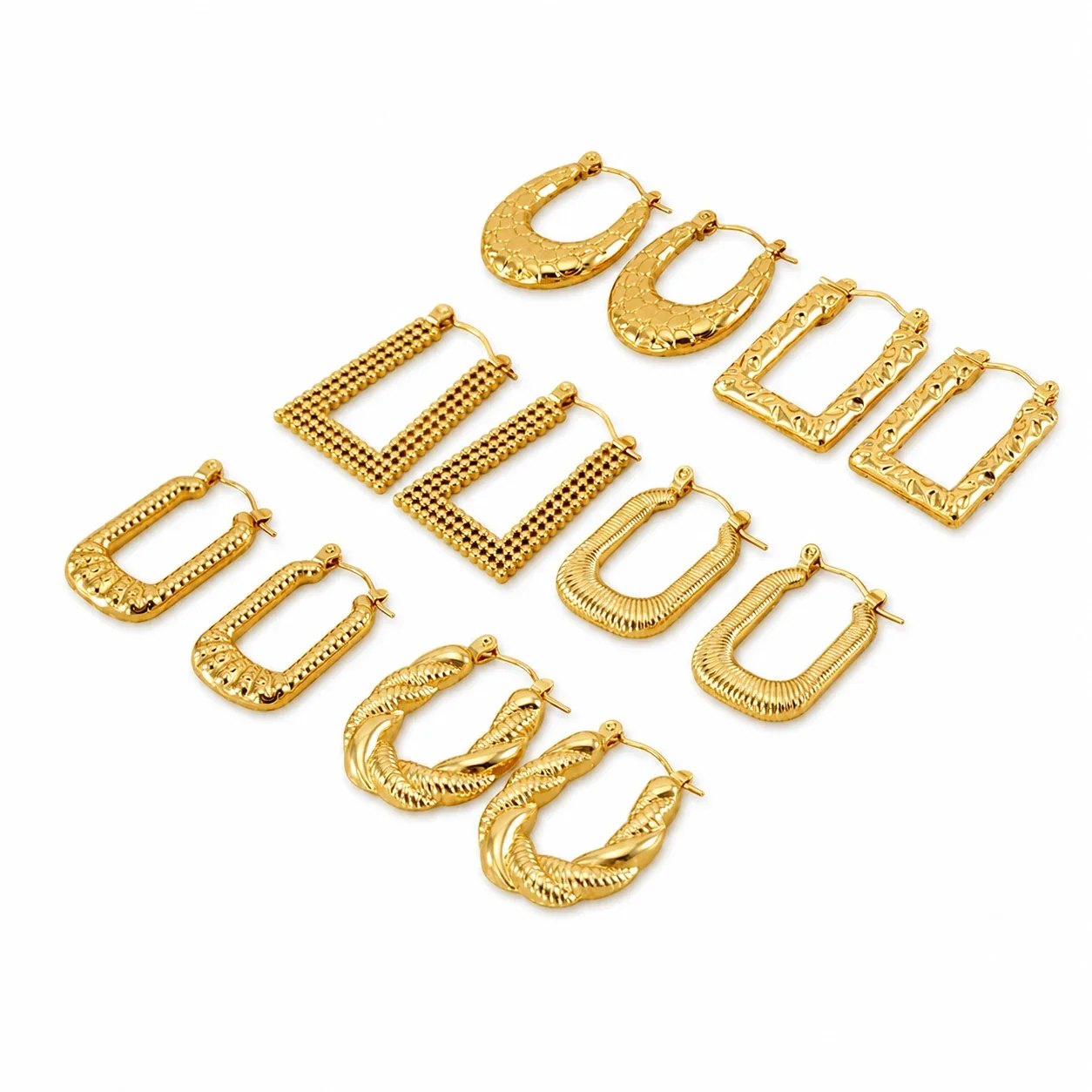 Sculptural 18K Gold-Plated U-Shaped Textured Hoop Earrings