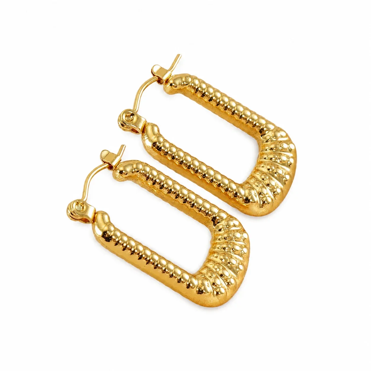 Sculptural 18K Gold-Plated U-Shaped Textured Hoop Earrings