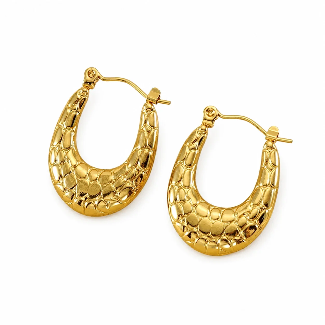 Sculptural 18K Gold-Plated U-Shaped Textured Hoop Earrings