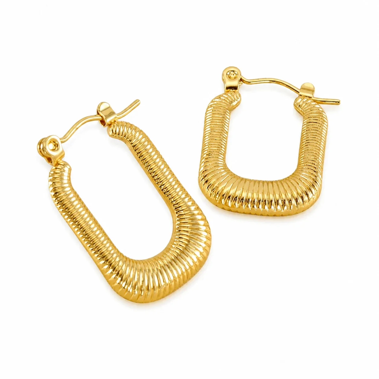 Sculptural 18K Gold-Plated U-Shaped Textured Hoop Earrings
