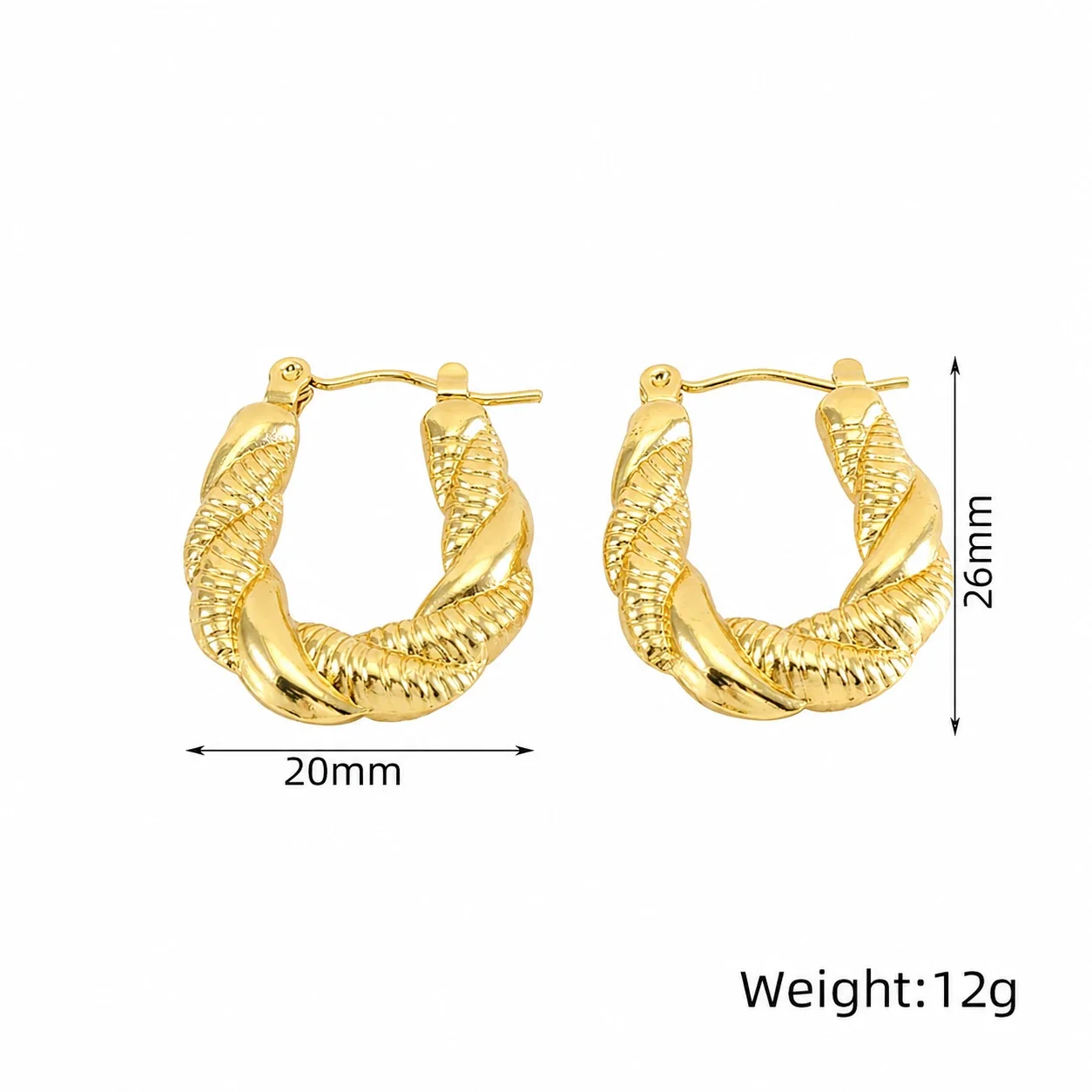 Sculptural 18K Gold-Plated U-Shaped Textured Hoop Earrings - Gold Beaded U Hoop