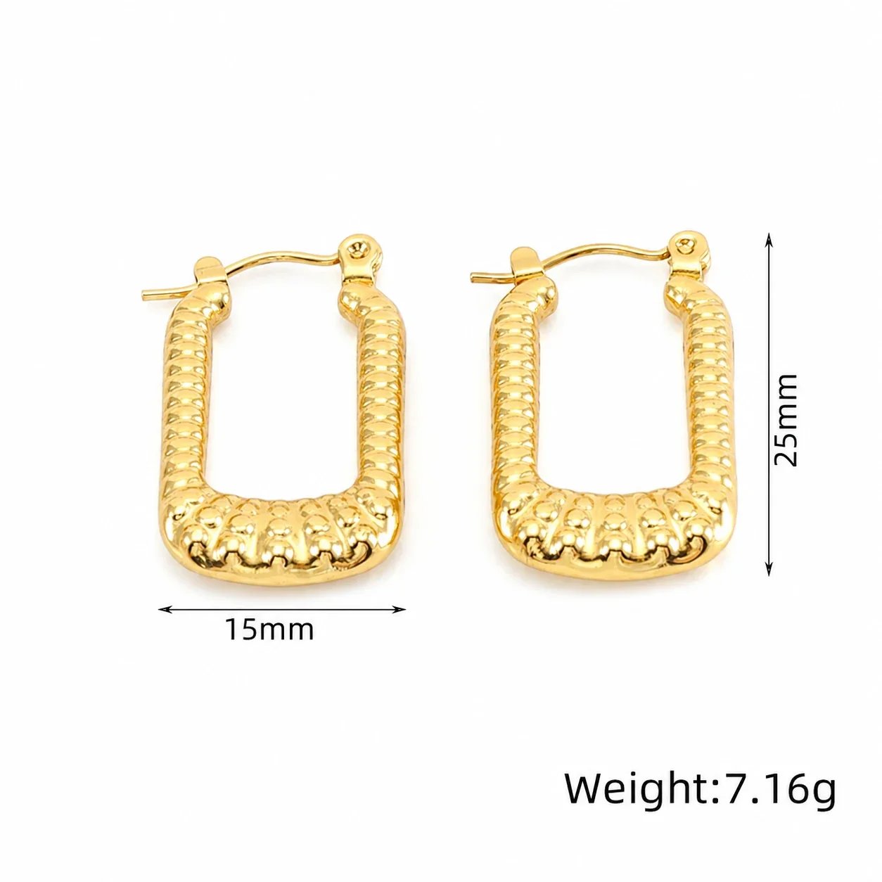 Sculptural 18K Gold-Plated U-Shaped Textured Hoop Earrings - Gold Hammered U Hoop