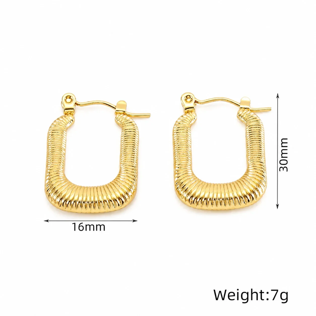 Sculptural 18K Gold-Plated U-Shaped Textured Hoop Earrings - Gold Ribbed U Hoop