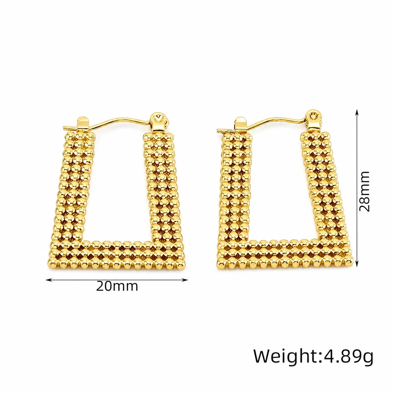 Sculptural 18K Gold-Plated U-Shaped Textured Hoop Earrings - Gold Beaded Square Hoop