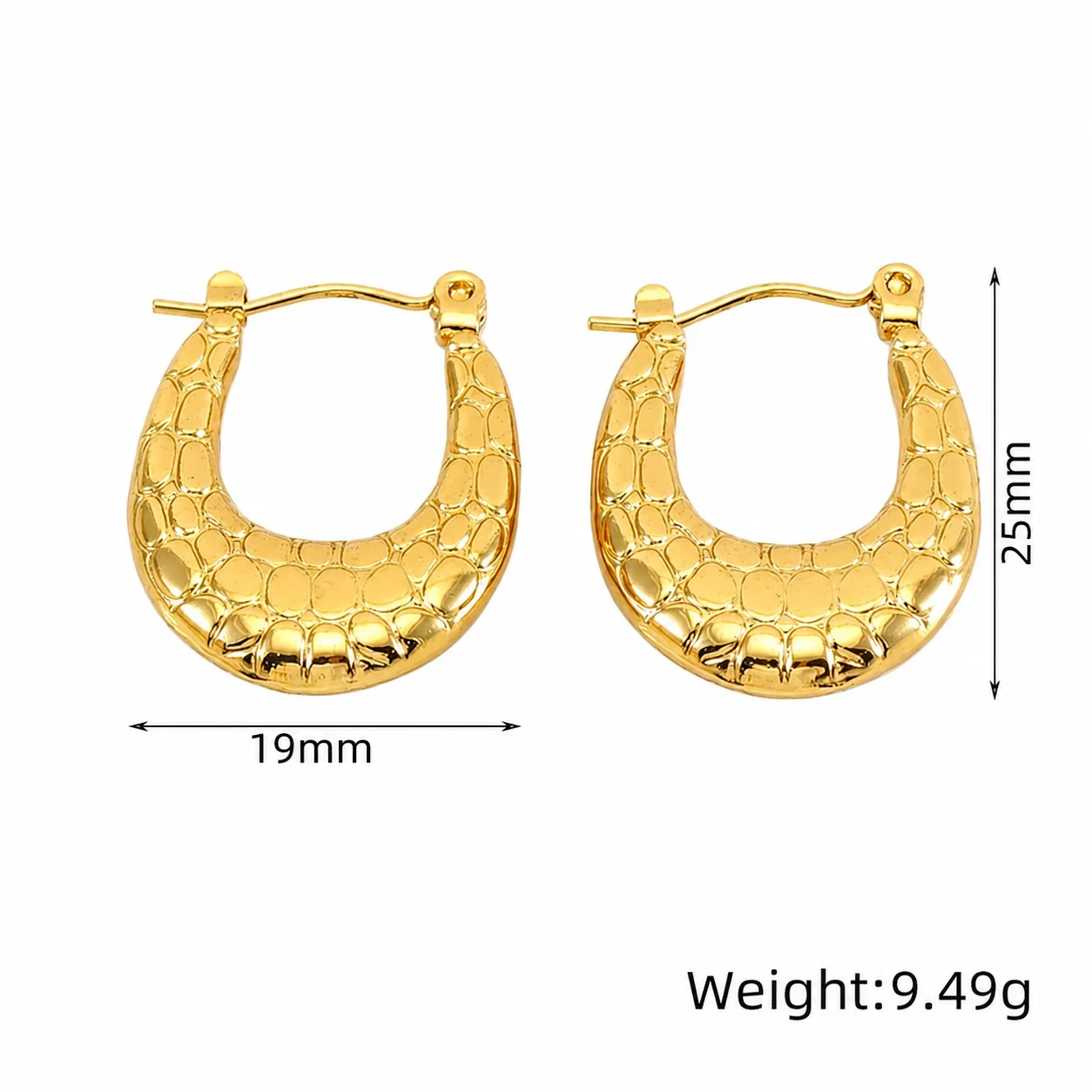 Sculptural 18K Gold-Plated U-Shaped Textured Hoop Earrings - Gold Twisted Hoop